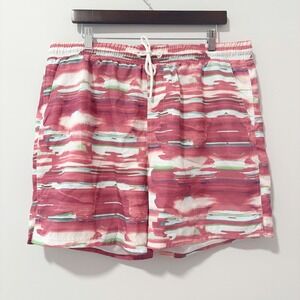 CSG Storm Cove Swim Shorts Mens XL Pink Abstract Print Mesh Lined Drawstring